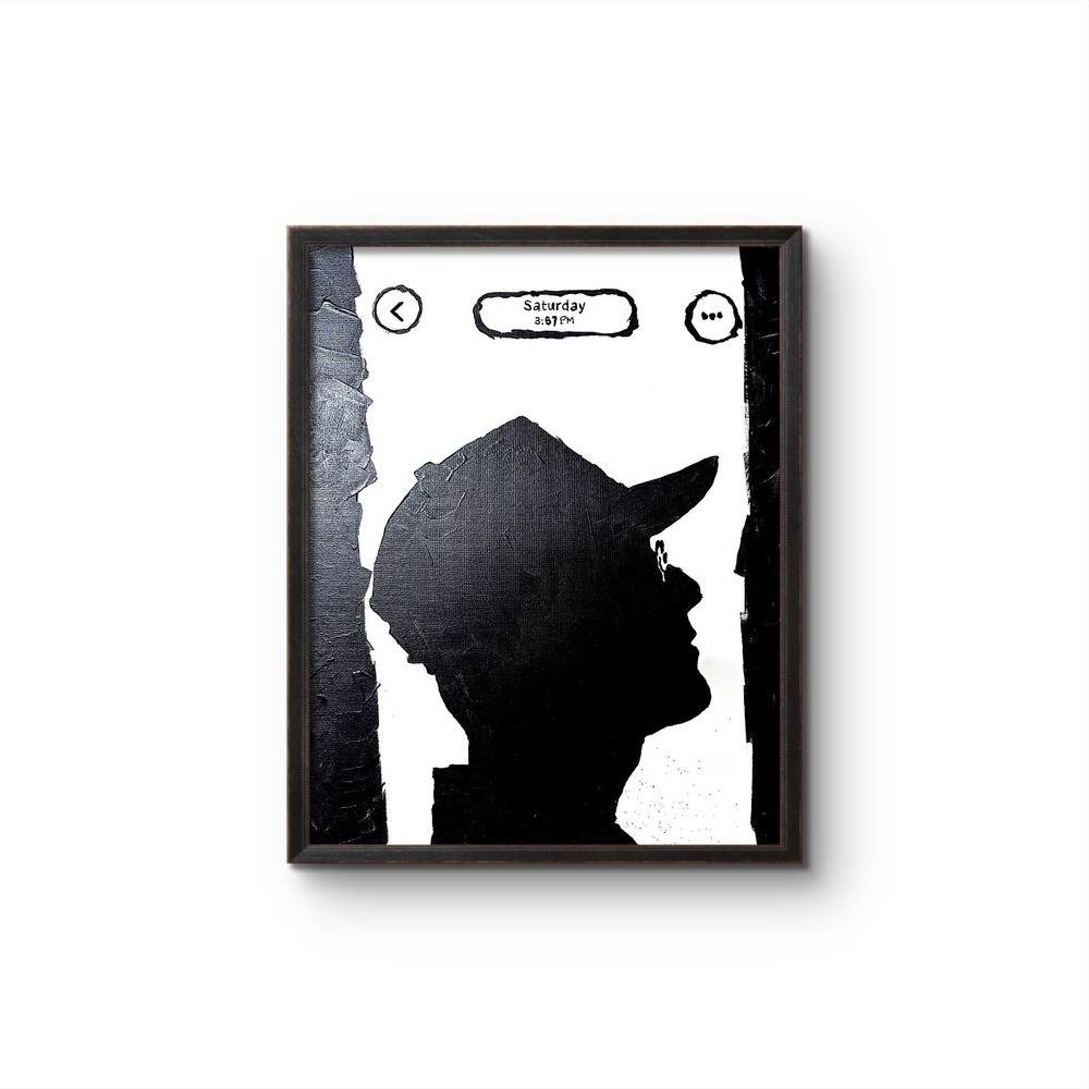 Papa Diouf Original Painting Minimalist Silhouette Black White 16x20 New